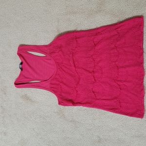 Pink lace fringe crossback tank top